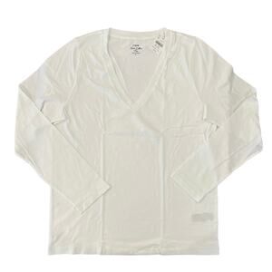 NWT J. Crew White Long-Sleeve Vintage Slub Cotton V-Neck Tee - SIZE XL